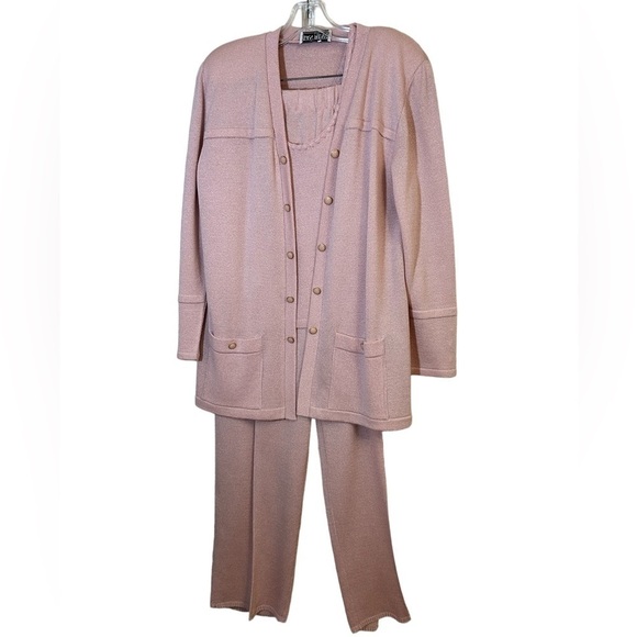 Vintage San Remo 4 Piece Pink Knit Pant Suit Cardigan Pant Skirt Tank Size XL - Picture 1 of 15